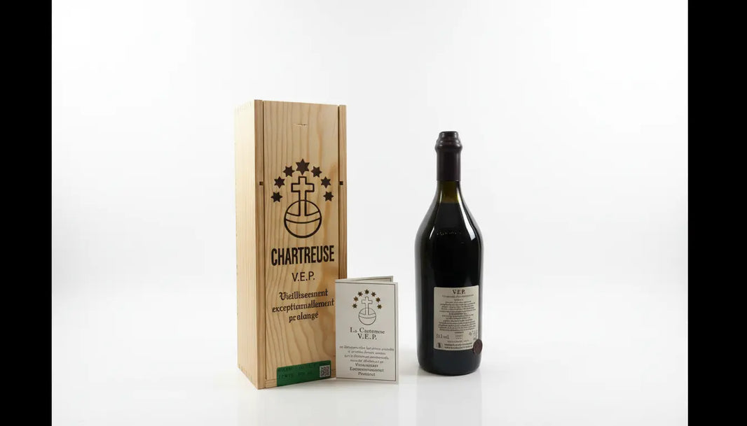 Bouteille de Chartreuse V.E.P. Verte 54% vol. 1L avec son coffret bois d'origine - Cuveria