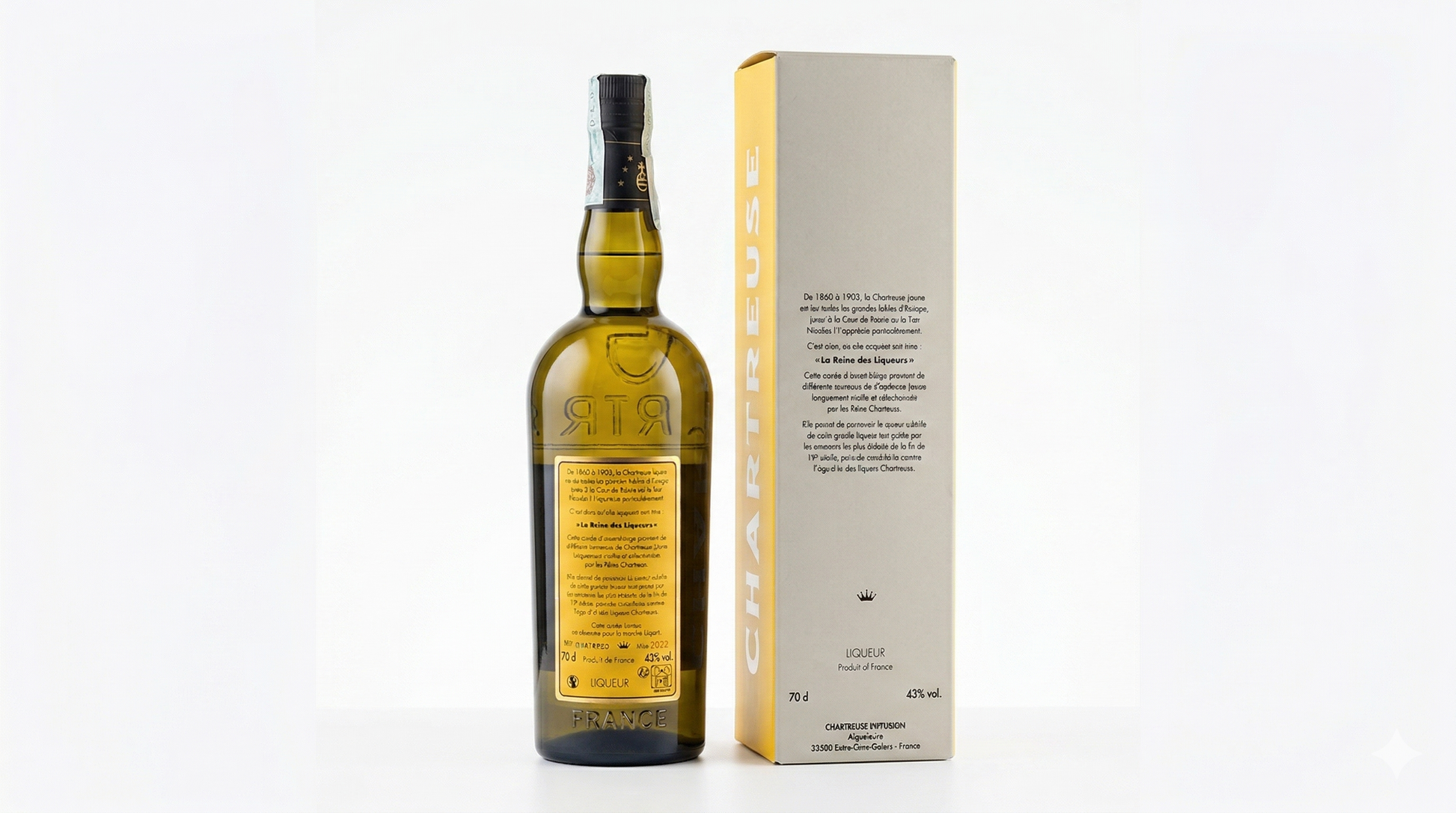 Étiquette Chartreuse Reine des Liqueurs 2024 jaune 43° vieillissement prolongé fûts de chêne